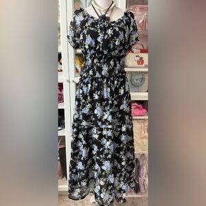 Floral Black and Blue Maxi Dress